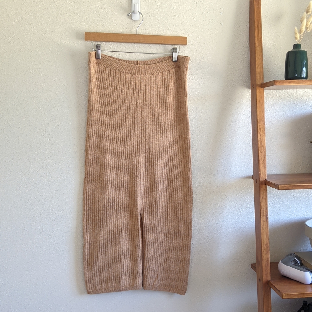 Free People Skyline Ribbed Knit Midi Skirt -  Beige/Peach Sz L